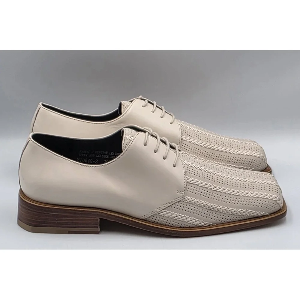 Giorgio Brutini Bone Mens Dress Shoes 10M Square Toe Leather Lace Up Tassel - Picture 4 of 12